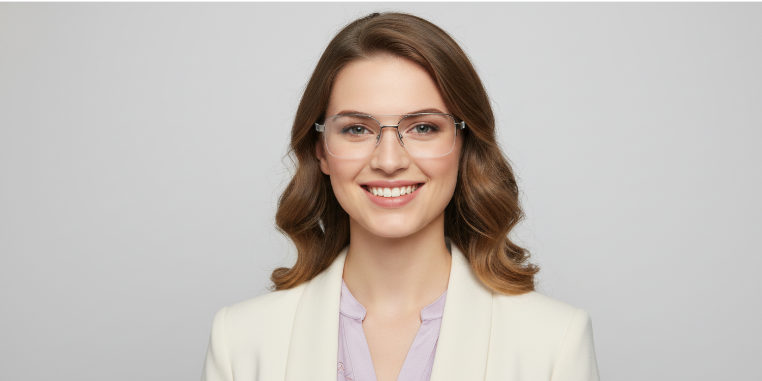 Half Rim Double Bridge Rectangle Classic Eyeglasses M8026