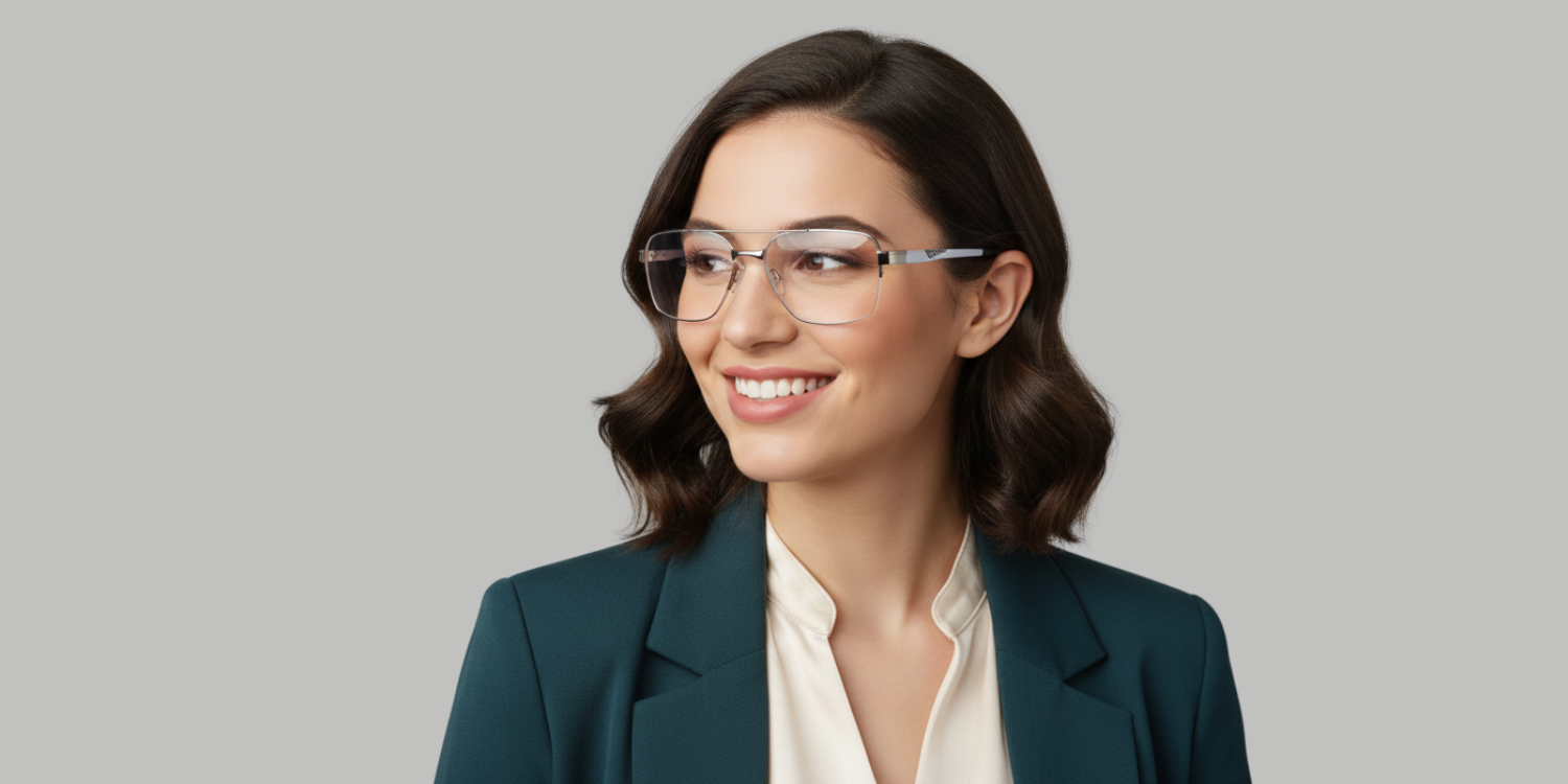 Half Rim Double Bridge Rectangle Classic Eyeglasses M8026