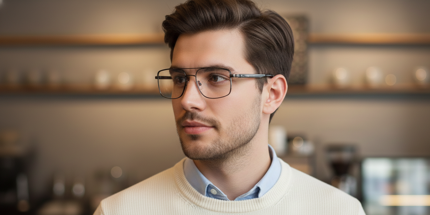 Half Rim Double Bridge Rectangle Classic Eyeglasses PY3365